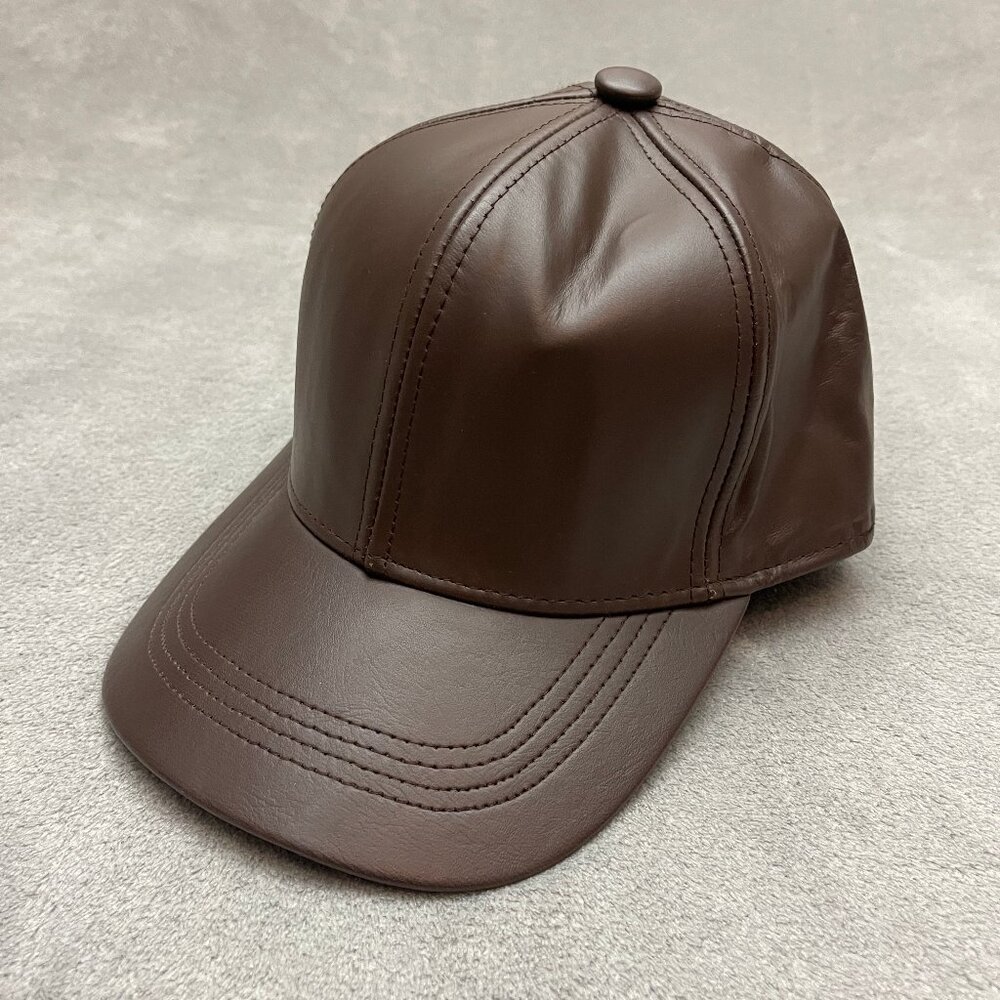 VTG Park Royal Leather Mens Brown Leather Baseball Cap Fitted Large Made in USA